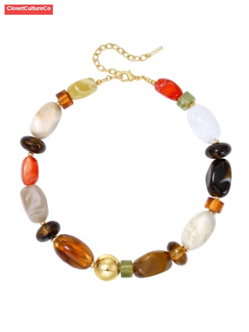 Chunky Beaded Necklace Resin Statement Choker 14K Gold Plated Spacers Adjustable